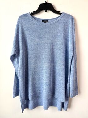 Eileen Fisher Linen Blend Long Sleeve Tunic Sweater Blue M Lagenlook Coastal